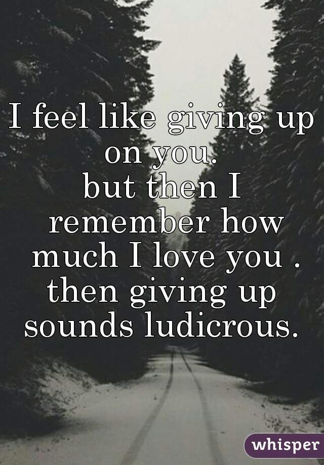 I feel like giving up on you. 
but then I remember how much I love you .
then giving up sounds ludicrous. 