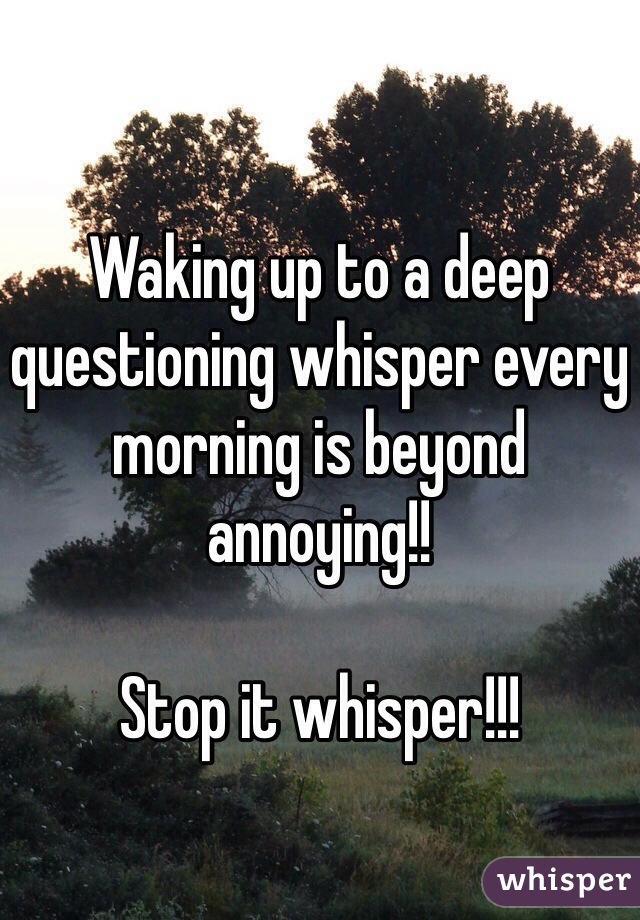 Waking up to a deep questioning whisper every morning is beyond annoying!!

Stop it whisper!!!