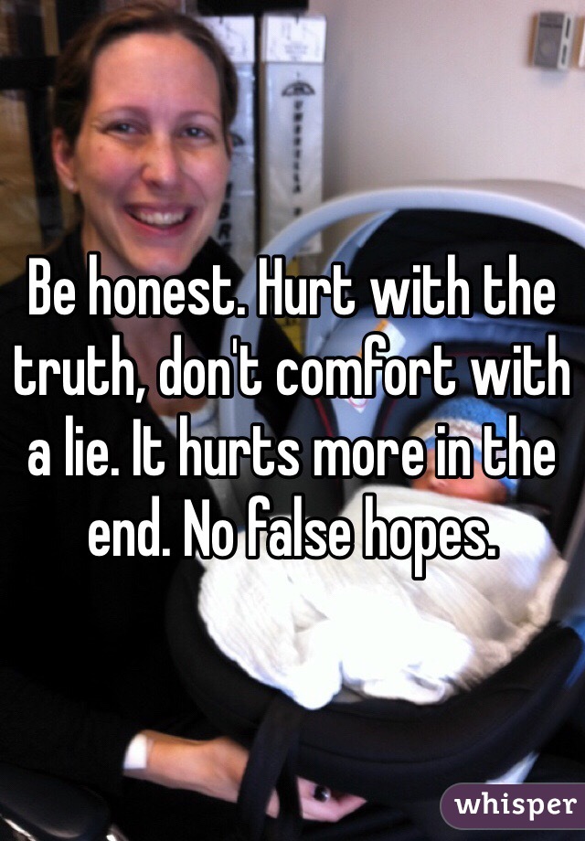 Be honest. Hurt with the truth, don't comfort with a lie. It hurts more in the end. No false hopes.