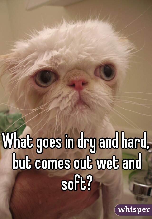 What goes in dry and hard, but comes out wet and soft?