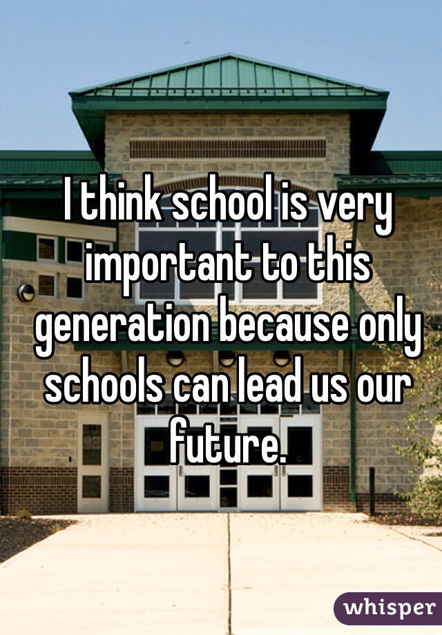 I think school is very important to this generation because only schools can lead us our future.