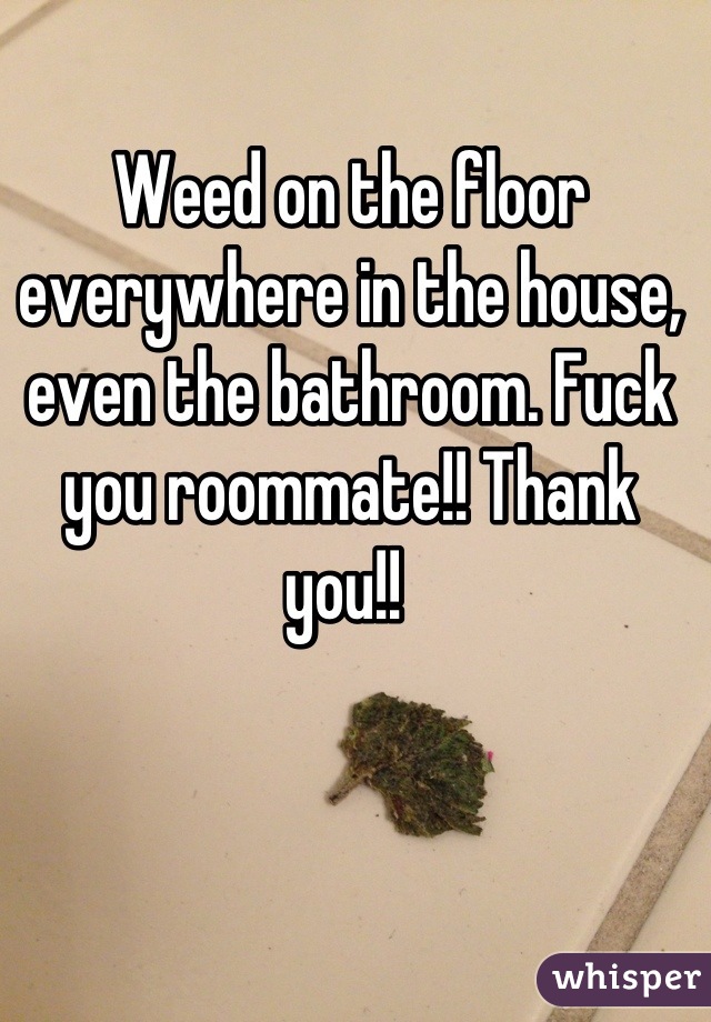 Weed on the floor everywhere in the house, even the bathroom. Fuck you roommate!! Thank you!! 