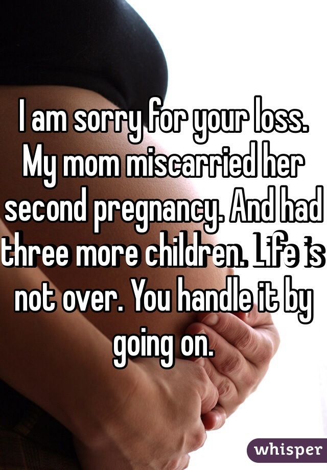 I am sorry for your loss. My mom miscarried her second pregnancy. And had three more children. Life is not over. You handle it by going on.
