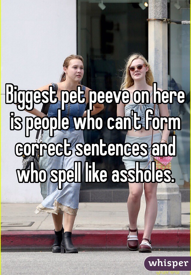 Biggest pet peeve on here is people who can't form correct sentences and who spell like assholes. 
