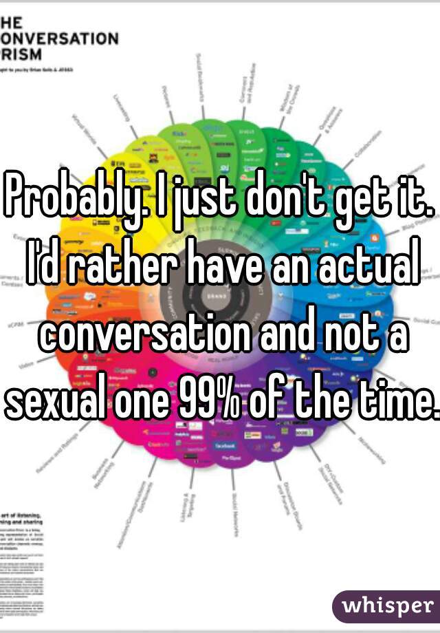 Probably. I just don't get it. I'd rather have an actual conversation and not a sexual one 99% of the time. 