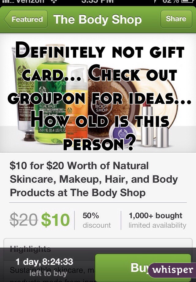 Definitely not gift card... Check out groupon for ideas... How old is this person?