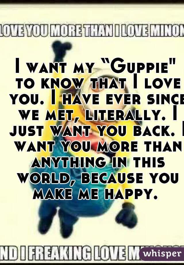 I want my “Guppie" to know that I love you. I have ever since we met, literally. I just want you back. I want you more than anything in this world, because you make me happy. 