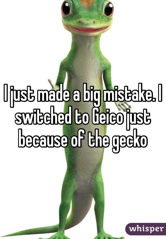 I just made a big mistake. I switched to Geico just because of the gecko