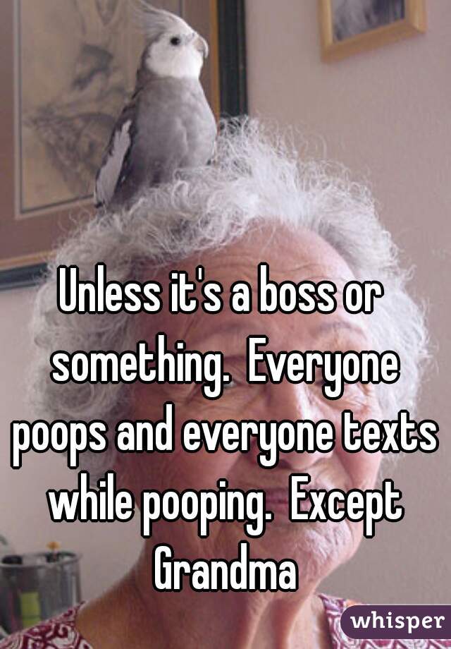 Unless it's a boss or something.  Everyone poops and everyone texts while pooping.  Except Grandma