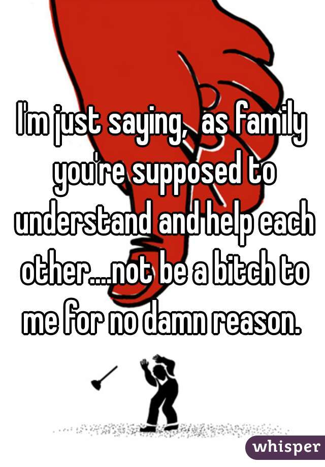 I'm just saying,  as family you're supposed to understand and help each other....not be a bitch to me for no damn reason. 