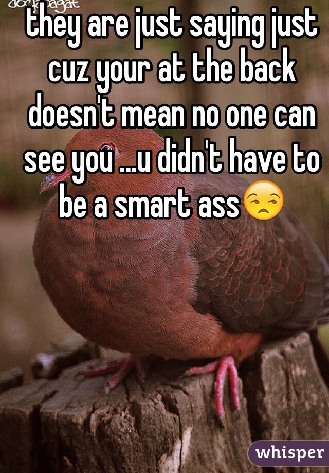 they are just saying just cuz your at the back doesn't mean no one can see you ...u didn't have to be a smart ass😒