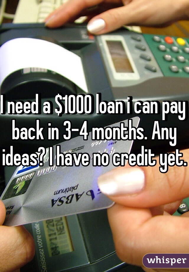 I need a $1000 loan i can pay back in 3-4 months. Any ideas? I have no credit yet.