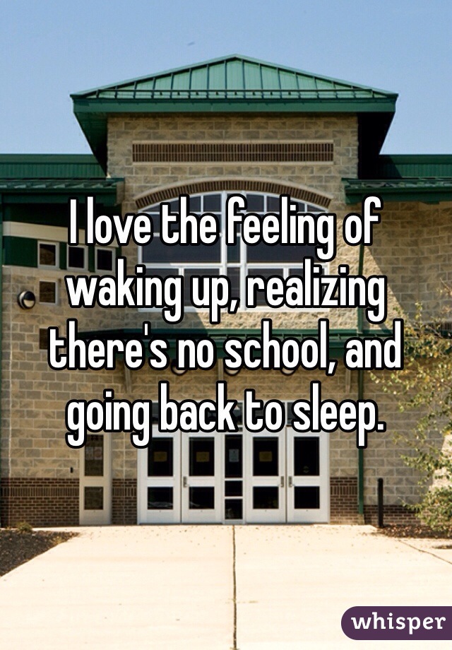 I love the feeling of waking up, realizing there's no school, and going back to sleep. 