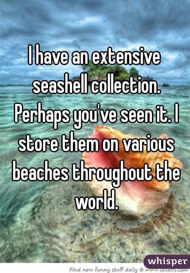 I have an extensive seashell collection. Perhaps you've seen it. I store them on various beaches throughout the world.
