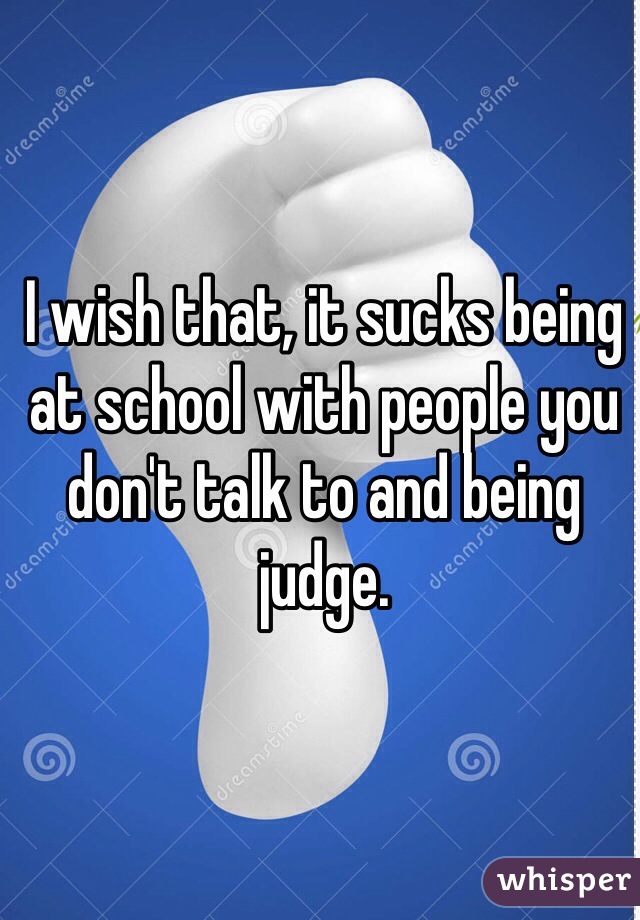 I wish that, it sucks being at school with people you don't talk to and being judge. 