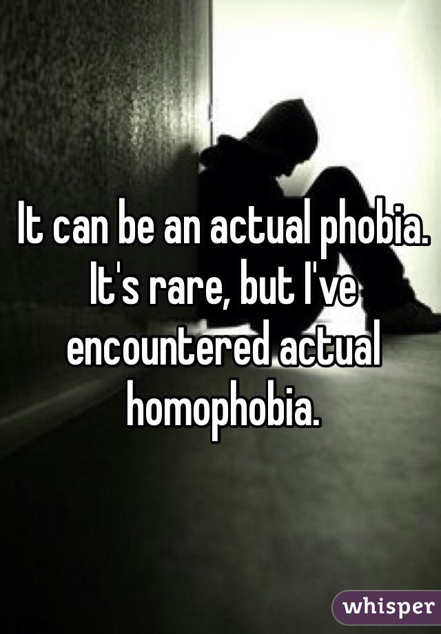It can be an actual phobia. It's rare, but I've encountered actual homophobia.