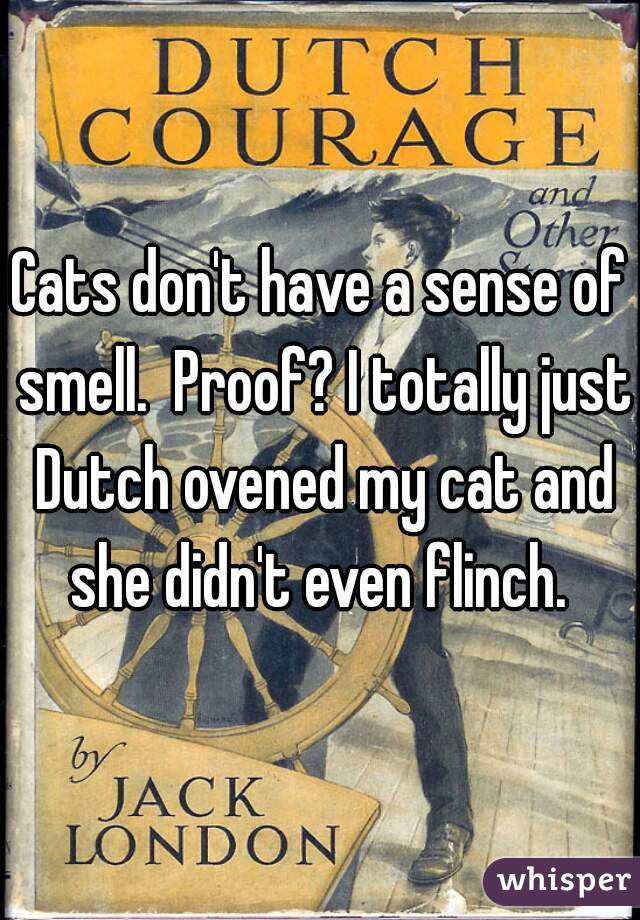 Cats don't have a sense of smell.  Proof? I totally just Dutch ovened my cat and she didn't even flinch. 