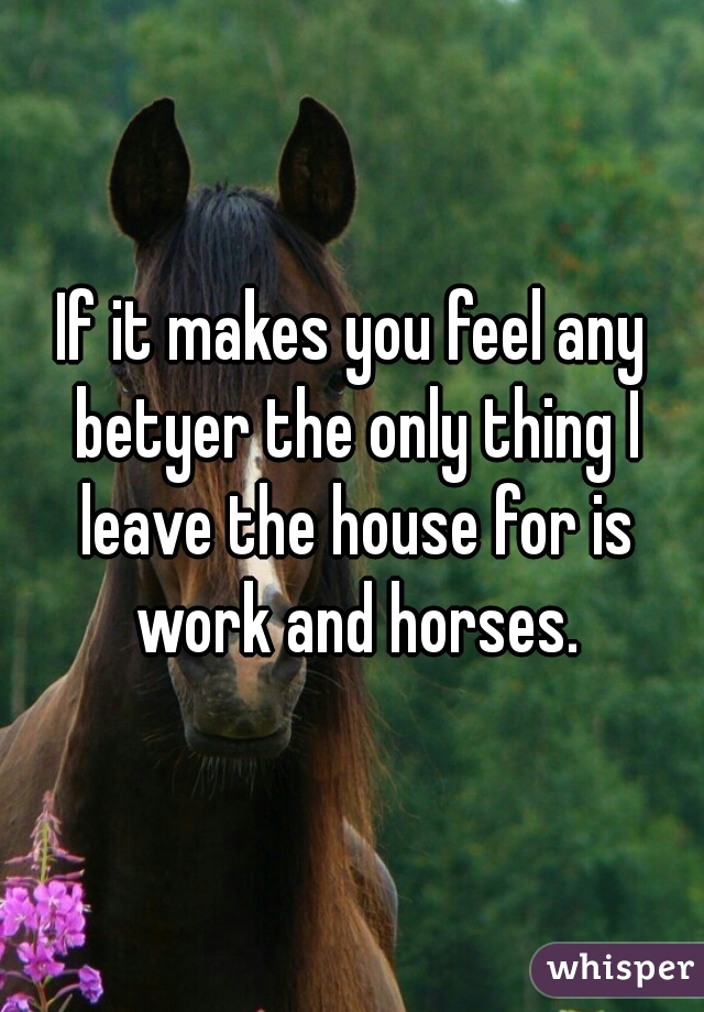 If it makes you feel any betyer the only thing I leave the house for is work and horses.
