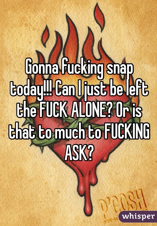 Gonna fucking snap today!!! Can I just be left the FUCK ALONE? Or is that to much to FUCKING ASK?