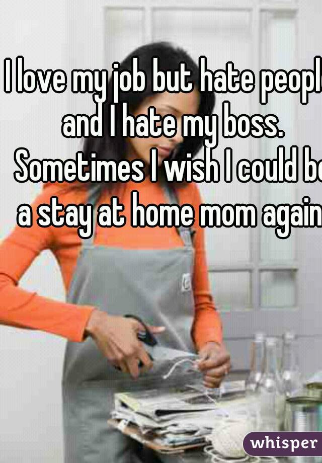 I love my job but hate people and I hate my boss. Sometimes I wish I could be a stay at home mom again.