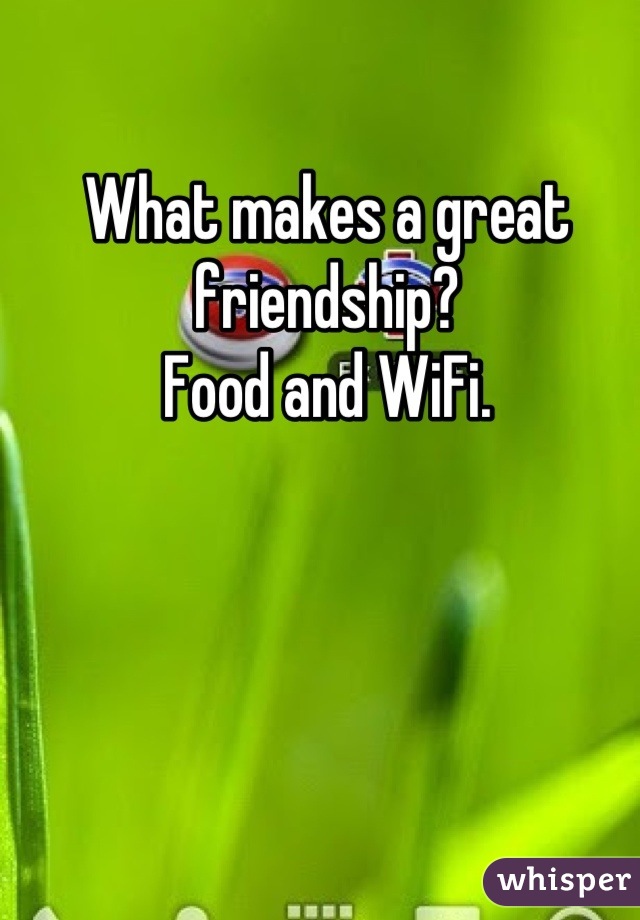 What makes a great friendship? 
Food and WiFi.