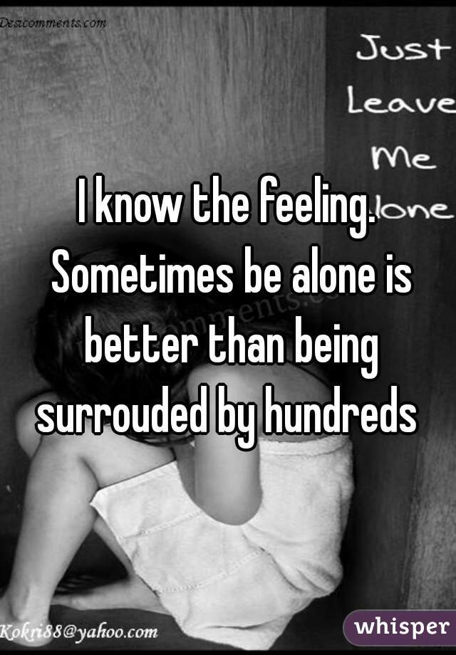 I know the feeling. Sometimes be alone is better than being surrouded by hundreds 