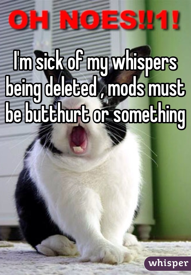 I'm sick of my whispers being deleted , mods must be butthurt or something 