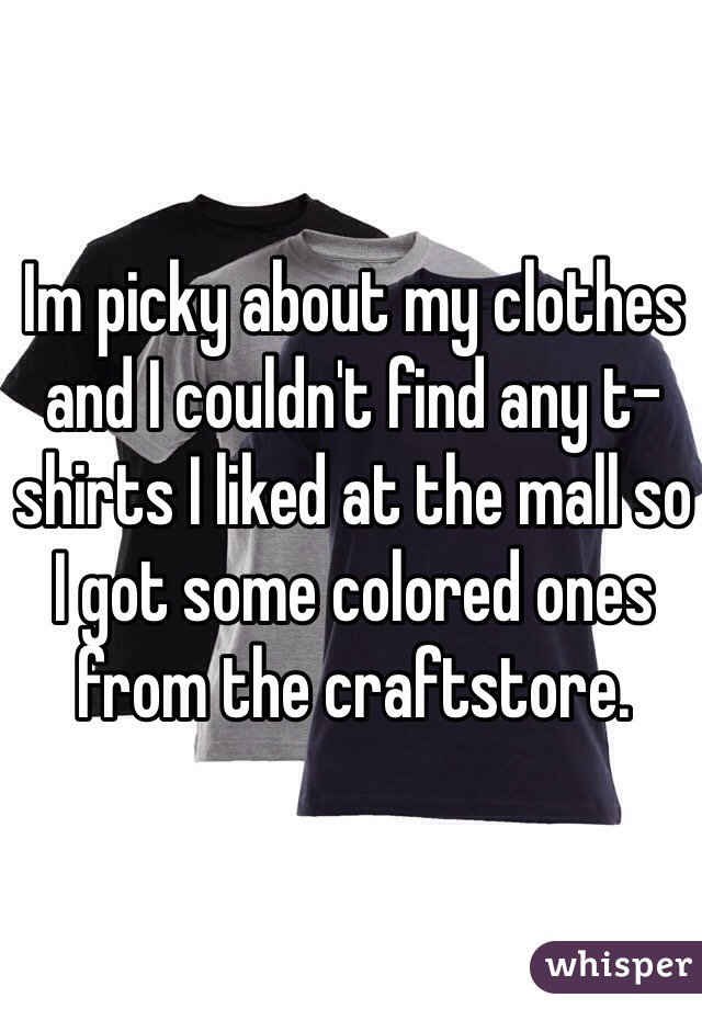 Im picky about my clothes and I couldn't find any t-shirts I liked at the mall so I got some colored ones from the craftstore. 
