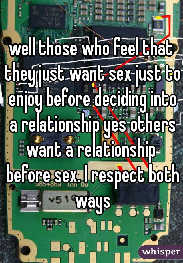 well those who feel that they just want sex just to enjoy before deciding into a relationship yes others want a relationship  before sex. I respect both ways