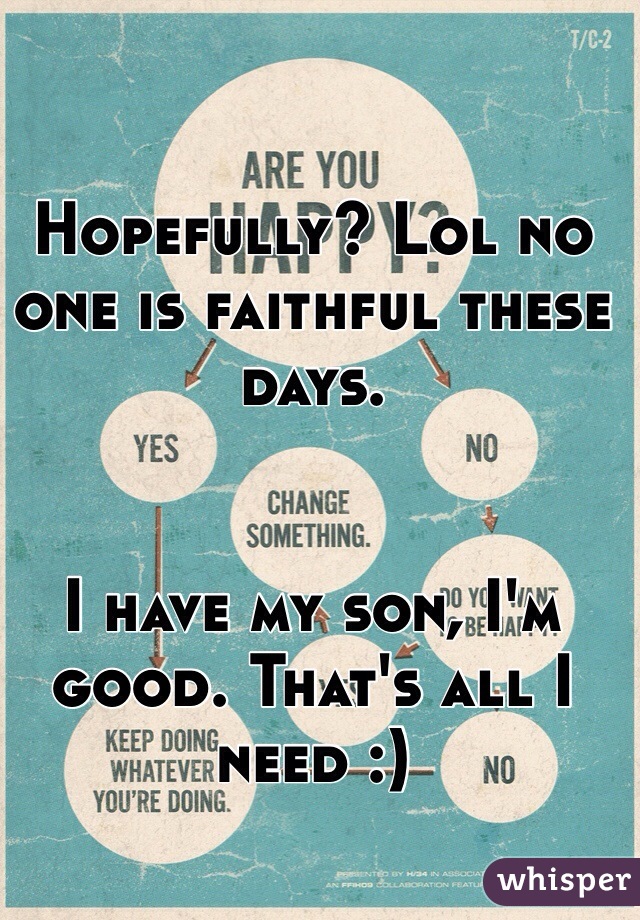 Hopefully? Lol no one is faithful these days. 


I have my son, I'm good. That's all I need :)