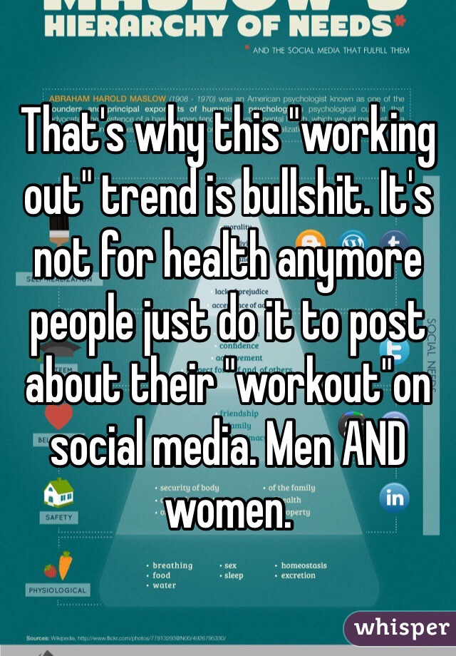 That's why this "working out" trend is bullshit. It's not for health anymore people just do it to post about their "workout"on social media. Men AND women.
