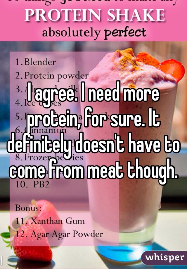 I agree. I need more protein, for sure. It definitely doesn't have to come from meat though. 