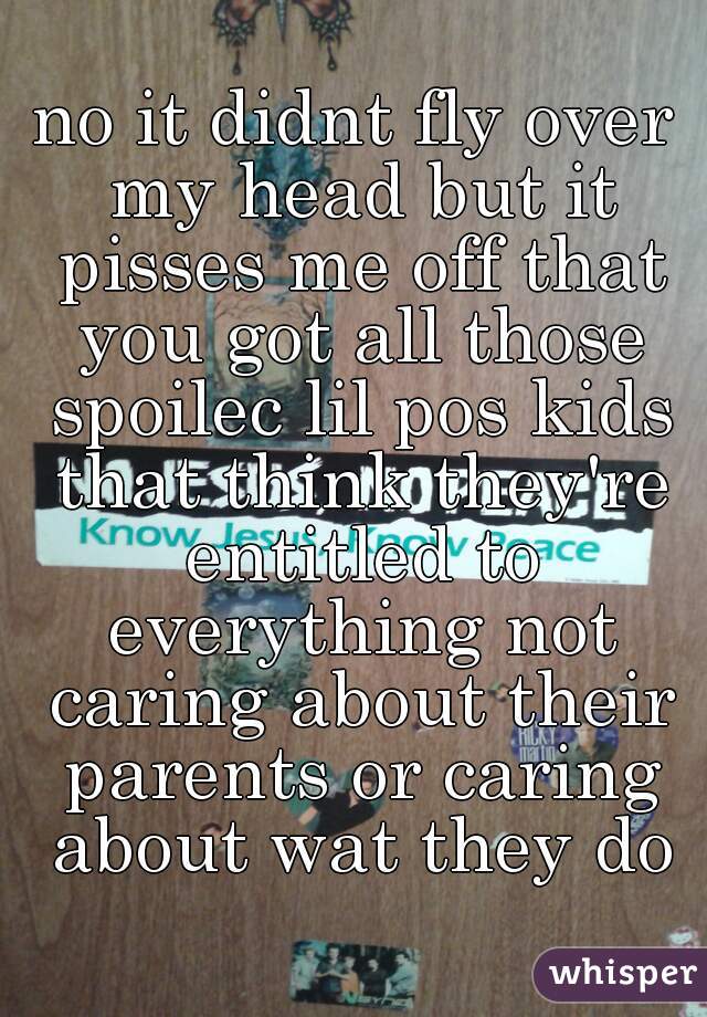 no it didnt fly over my head but it pisses me off that you got all those spoilec lil pos kids that think they're entitled to everything not caring about their parents or caring about wat they do