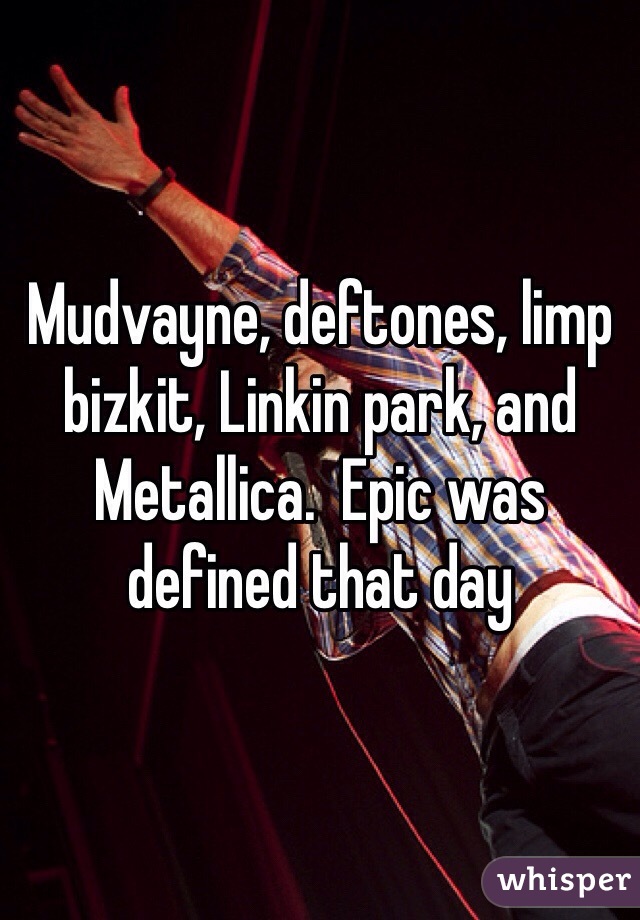 Mudvayne, deftones, limp bizkit, Linkin park, and Metallica.  Epic was defined that day