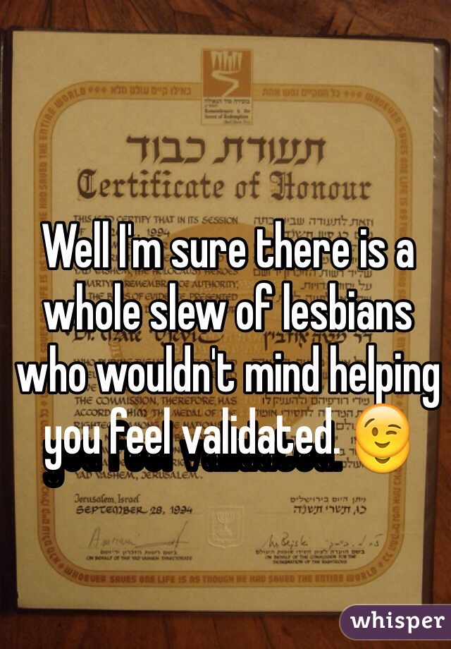 Well I'm sure there is a whole slew of lesbians who wouldn't mind helping you feel validated. 😉