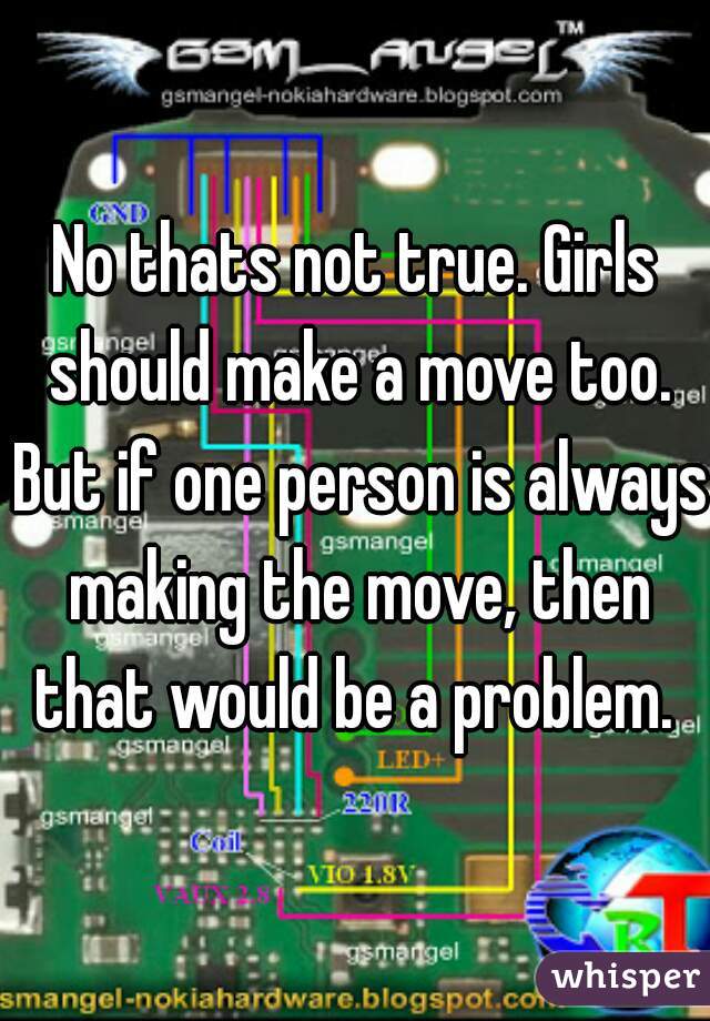 No thats not true. Girls should make a move too. But if one person is always making the move, then that would be a problem. 