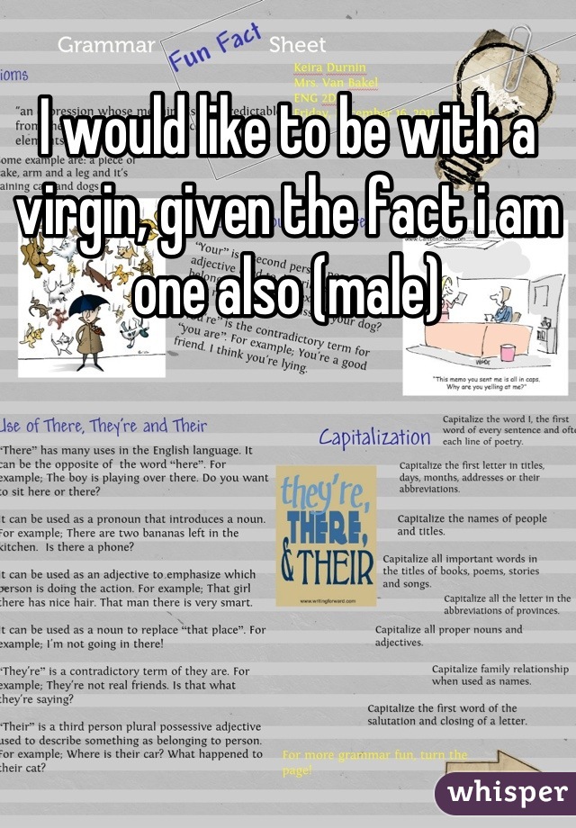 I would like to be with a virgin, given the fact i am one also (male)