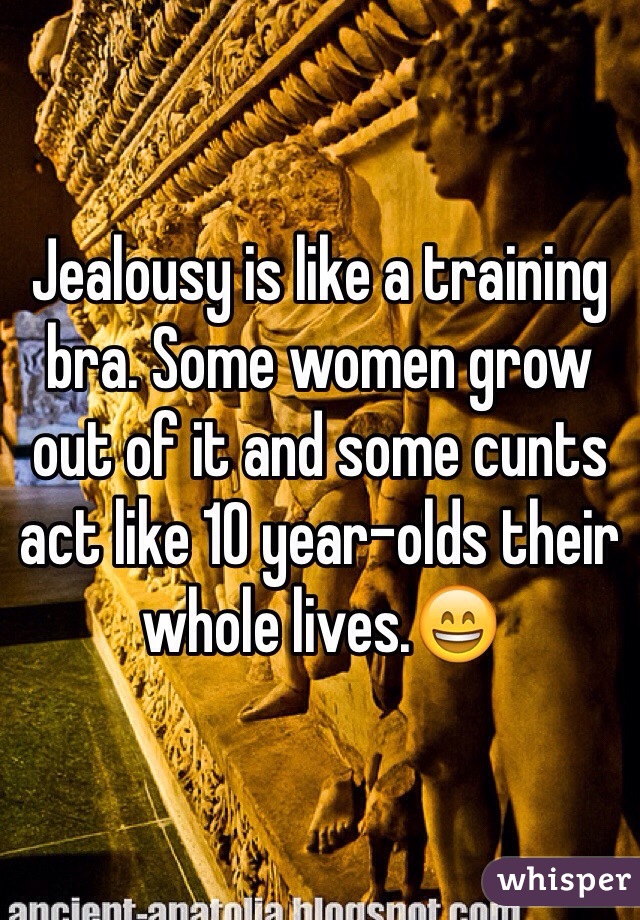 Jealousy is like a training bra. Some women grow out of it and some cunts act like 10 year-olds their whole lives.😄