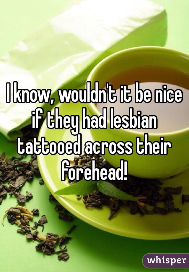 I know, wouldn't it be nice if they had lesbian tattooed across their forehead! 
