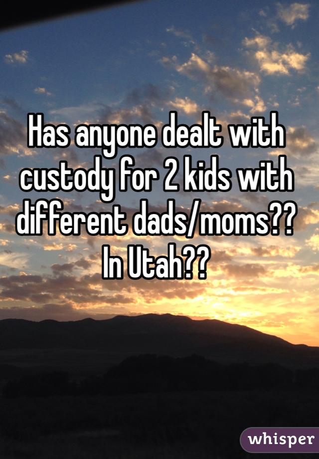 Has anyone dealt with custody for 2 kids with different dads/moms??
In Utah??