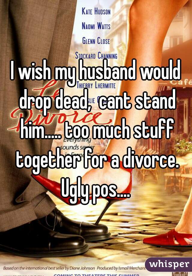 I wish my husband would drop dead,  cant stand him..... too much stuff together for a divorce. Ugly pos.... 