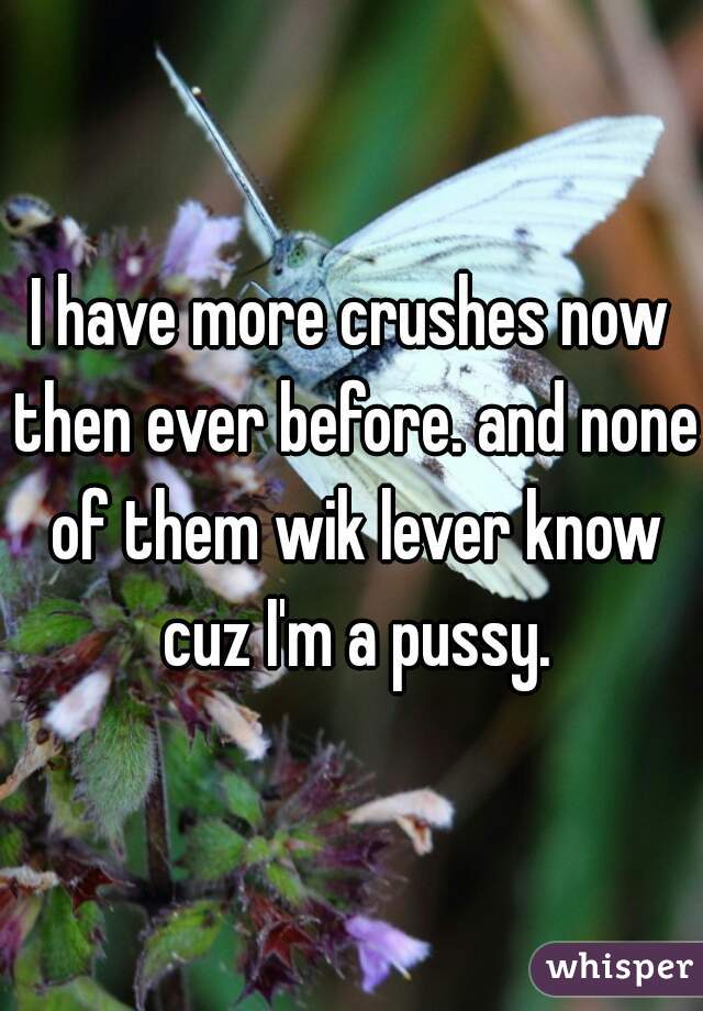 I have more crushes now then ever before. and none of them wik lever know cuz I'm a pussy.