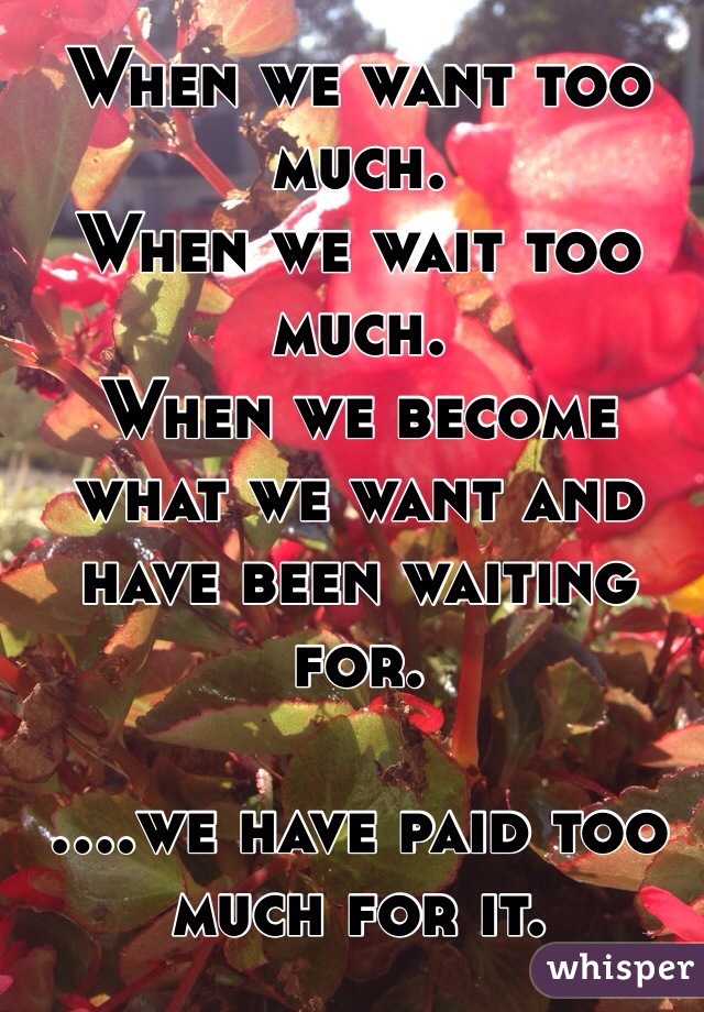 When we want too much.
When we wait too much.
When we become what we want and have been waiting for.

....we have paid too much for it. 