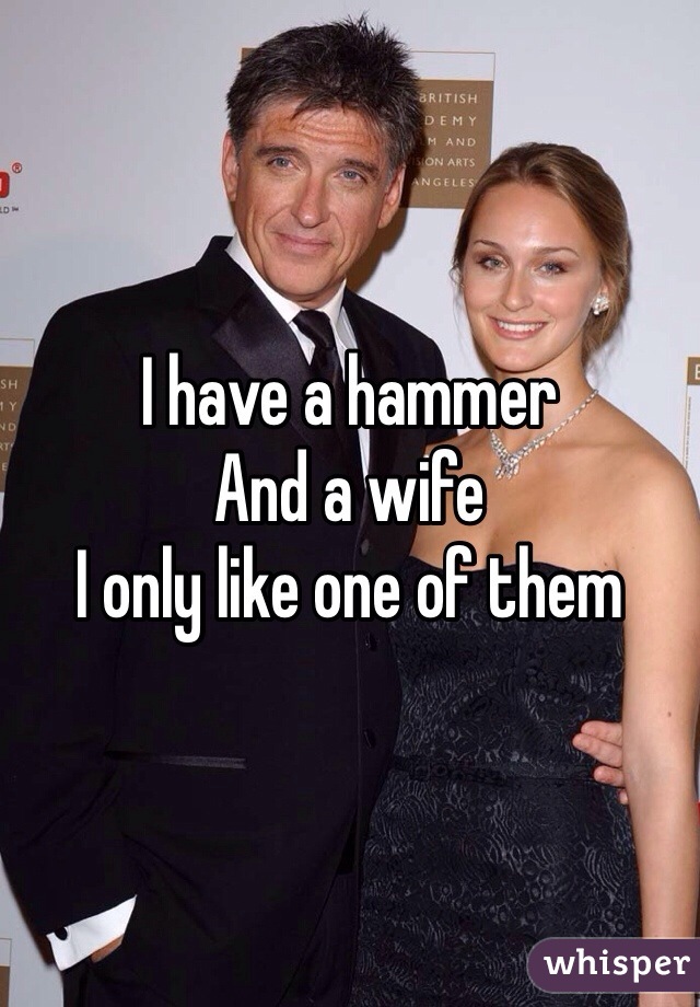 I have a hammer 
And a wife 
I only like one of them 