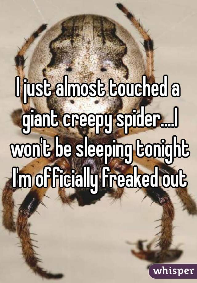 I just almost touched a giant creepy spider....I won't be sleeping tonight I'm officially freaked out