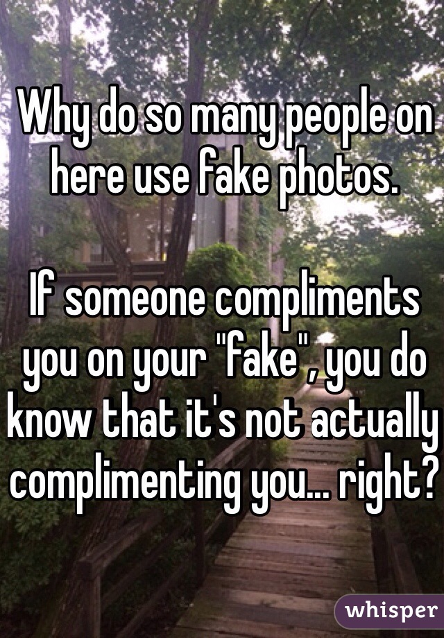 Why do so many people on here use fake photos.

If someone compliments you on your "fake", you do know that it's not actually complimenting you... right?