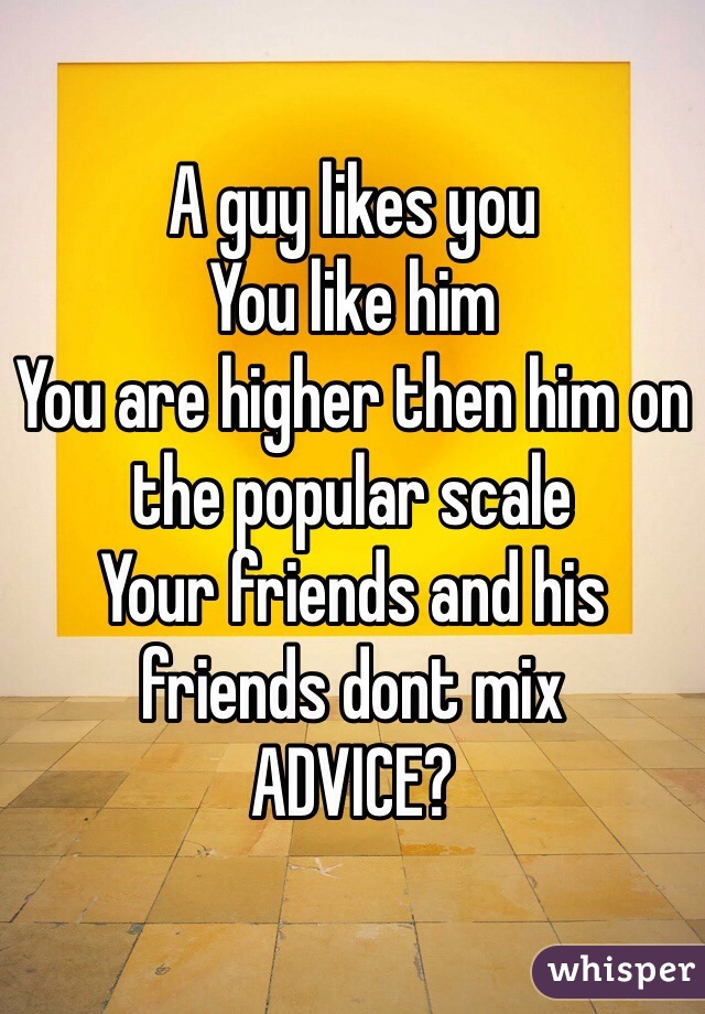 A guy likes you
You like him
You are higher then him on the popular scale
Your friends and his friends dont mix
ADVICE?