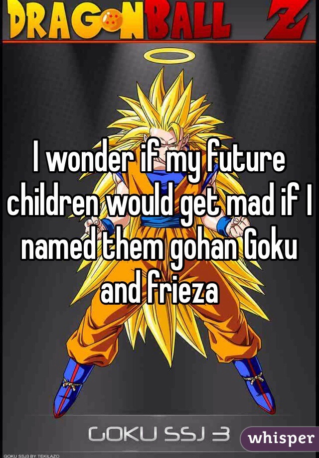 I wonder if my future children would get mad if I named them gohan Goku and frieza