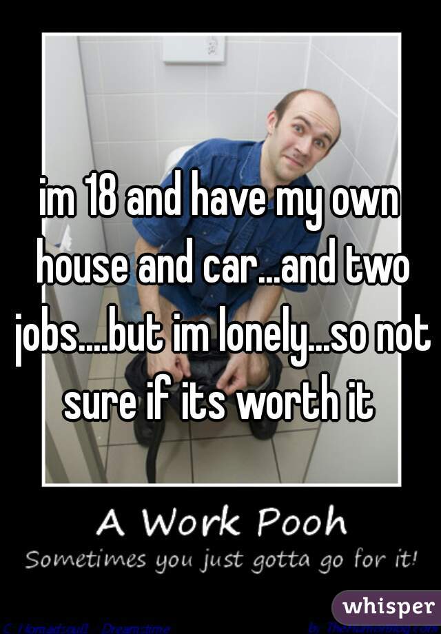 im 18 and have my own house and car...and two jobs....but im lonely...so not sure if its worth it 