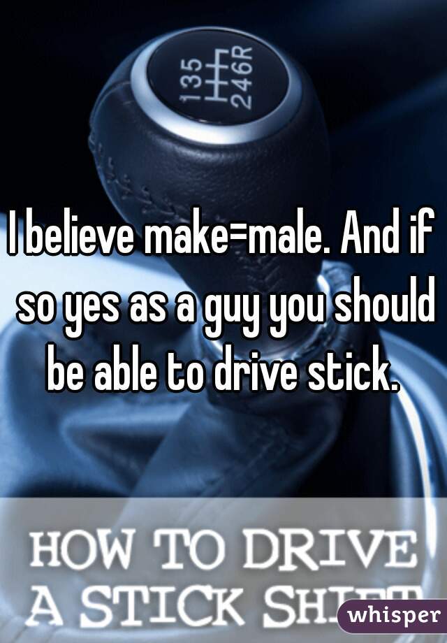 I believe make=male. And if so yes as a guy you should be able to drive stick. 